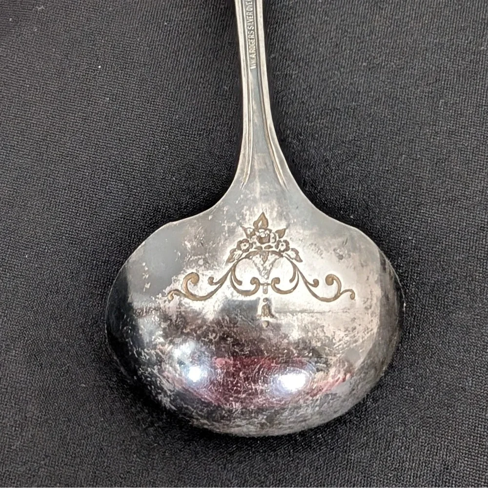 Antique William A. Rogers‎ Silver Overlaid Gravy Ladle Sauce Spoon Etching